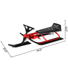 Kids Snow Sled with Steering Wheel and Double Brakes Pull Rope