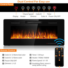 42 Inch Recessed Ultra Thin Electric Fireplace with Timer