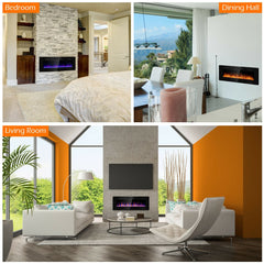 50 Inch Recessed Ultra Thin Electric Fireplace with Timer