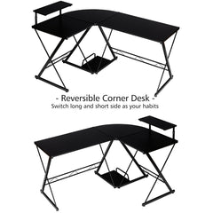 L-Shaped Desk Reversible Corner Computer Desk with Movable Shelf and CPU Stand