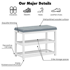 2-Tier Wooden Shoe Rack Bench with Padded Seat
