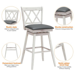 2 Pieces 29 Inches Swivel Counter Height Barstool Set with Rubber Wood Legs-White