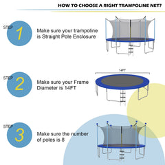 14Ft Replacement Weather-Resistant Trampoline Safety Enclosure Net
