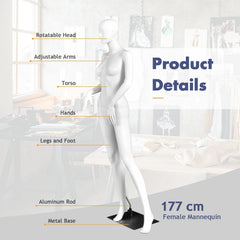 5.8 ft Plastic Female Mannequin Adjustable Detachable Manikin with Metal Stand