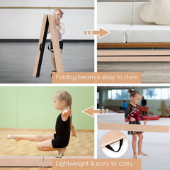 7 Feet Folding Portable Floor Balance Beam with Handles for Gymnasts-Brown
