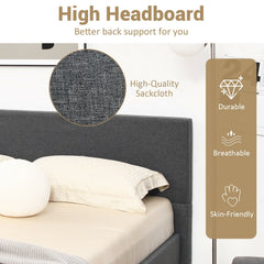 Full/Queen Size Upholstered Platform Bed Frame with Linen Headboard