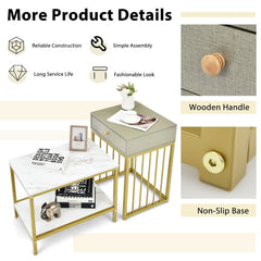2 Pieces Modern Nesting Coffee Table Set with Drawer and Shelf-White
