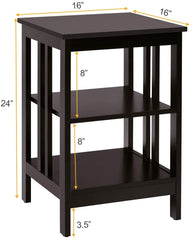 2 Pieces 3-Tier Nightstand with Reinforced Bars and Stable Structure