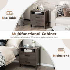 Modern Wood Grain Nightstand with Cable Hole and Open Compartment