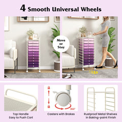 10 Drawer Rolling Storage Cart Organizer with 4 Universal Casters-Purple