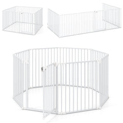 8-Panel Extra Wide Baby Gate Adjustable Pet Safety Fence with Auto-close Door