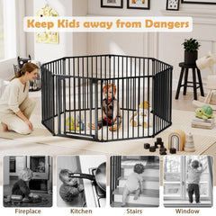 8-Panel Extra Wide Baby Gate Adjustable Pet Safety Fence with Auto-close Door