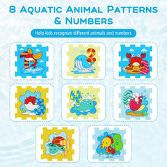 8-Piece Educational Interlocking Baby Play Mat with Animals and Numbers