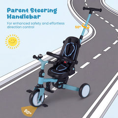 8-in-1 Folding Kids Tricycle with Removable Canopy and Push Handle