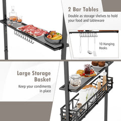 8 x 5 Feet Outdoor Grill Gazebo with 2 Side Shelves and 10 Hooks-Gray