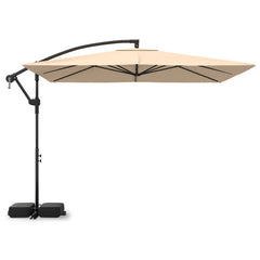 8 x 8 Square FT Solar LED Offset Cantilever Patio Umbrella with 360° Rotation
