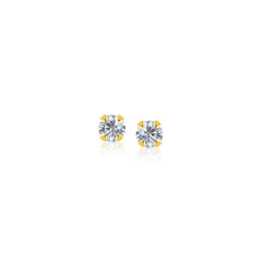 14k Yellow Gold Stud Earrings with Faceted White Cubic Zirconia