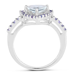 1.41 Carat Genuine Aquamarine & Tanzanite .925 Sterling Silver Ring