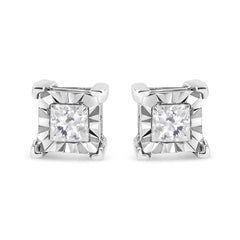 .925 Sterling Silver 1/2 Cttw Miracle Set Princess-cut Diamond Solitaire Stud Earrings (I-J Color, SI1-SI2 Clarity)