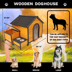 XPT088 Wearable and Strong Wooden Dog House with Metal Bowls and Toy Box