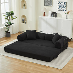 Folding Sofa Bed with Corduroy Upholstery and 2 Pillows