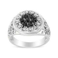 .925 Sterling Silver 1/4 Cttw White and Black Treated Diamond Halo Cluster Ring for Men (I-J Color, I3 Clarity) - Size 10