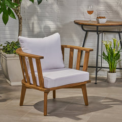 Outdoor Club Chair with Curved Backrest and Acacia Wood Frame