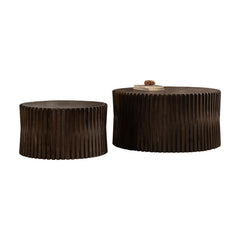 Vintage Style Cylindrical Nesting Coffee Table Set with Textured Embossed Design