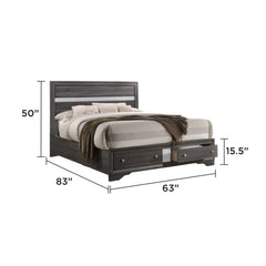 Traditional Queen 5 PC Storage Bedroom Set in Gray Wood