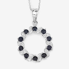1.30 Carat Genuine Blue Sapphire and White Topaz .925 Sterling Silver Pendant