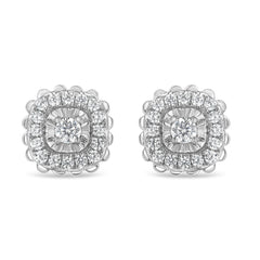.925 Sterling Silver 1/2 Cttw Round-Cut Diamond Halo Cluster Stud Earring (I-J Color, I2-I3 Clarity)