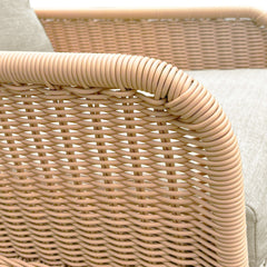 Contemporary Minimalist Beige Wicker Rocking Chair with Soft Cushions