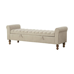 Wide Upholstered Storage Bench With Rolled Armrest Griege