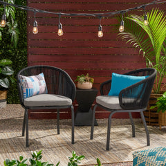 Outdoor Accent Chair with Rope Weave and Metal Frame, Set of 2, Grey