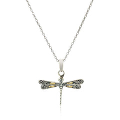 18k Yellow Gold and Sterling Silver Pendant in a Dragonfly Design