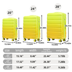 20'/24'/28' 3-Piece PC Spinner Wheel Luggage Set (Yellow+Green)