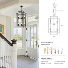 18' Modern 8-Light Black Geometric Pendant Chandelier