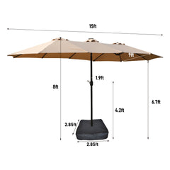 15x9ft Large Double-Sided Rectangular Outdoor Twin Patio Market Umbrella with Light and Base - Taupe