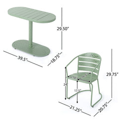 Santa Monica Bistro Set Modern Outdoor Dining Green Iron 3-Piece