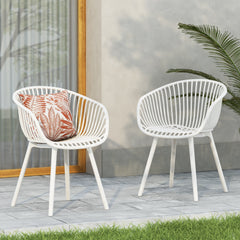 Modern Mykonos Outdoor Dining Chairs Set of 2 with Weather-Resistant White Plastic Resin