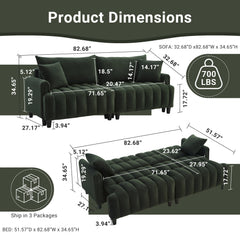 83'' Futon Sofa Bed with Polyester Fabric and 2 Pillows - Dark Green