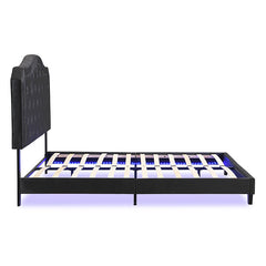Queen Upholstered Bed Button Tufted with Curve Design