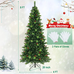 6/7/8 Feet Pre-Lit Artificial Christmas Tree with 300/400/500 LED Lights