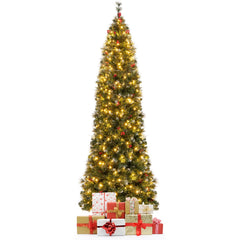 5/6/7/8/9 FT Pre-Lit Artificial Hinged Slim Pencil Christmas Tree