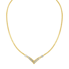 10K Yellow and White Gold 1/2 Cttw Princess Cut Diamond Channel-Set “V†Shape 18" Franco Chain Necklace (H-I Color, SI2-I1 Clarity)