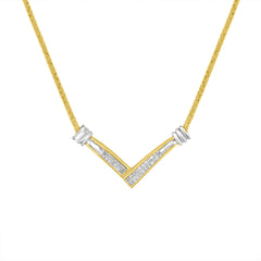 14K Yellow and White Gold 1/4 Cttw Princess Cut Diamond Channel-Set “V†Shape 18" Pendant Necklace (H-I Color, SI2-I1 Clarity)