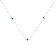 Sterling Silver Treated Blue Color Diamond Station Necklace (1/2 cttw, Blue Color, I2-I3 Clarity)