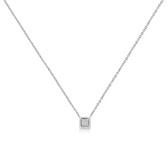 10K White Gold 1/10 Cttw Miracle Set Round-Cut Diamond Square Shape 18" Pendant Necklace (H-I Color, SI2-I1 Clarity)