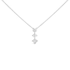 10K White Gold 1/5 Cttw Princess Cut Diamond 3 Stone Drop 18" Pendant Necklace (H-I Color, SI2-I1 Clarity)