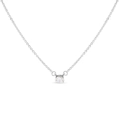 14K White Gold 1/4 Cttw Lab Grown Oval Solitaire Diamond East West 18" Pendant Necklace (G-H Color, VS2-SI1 Clarity)